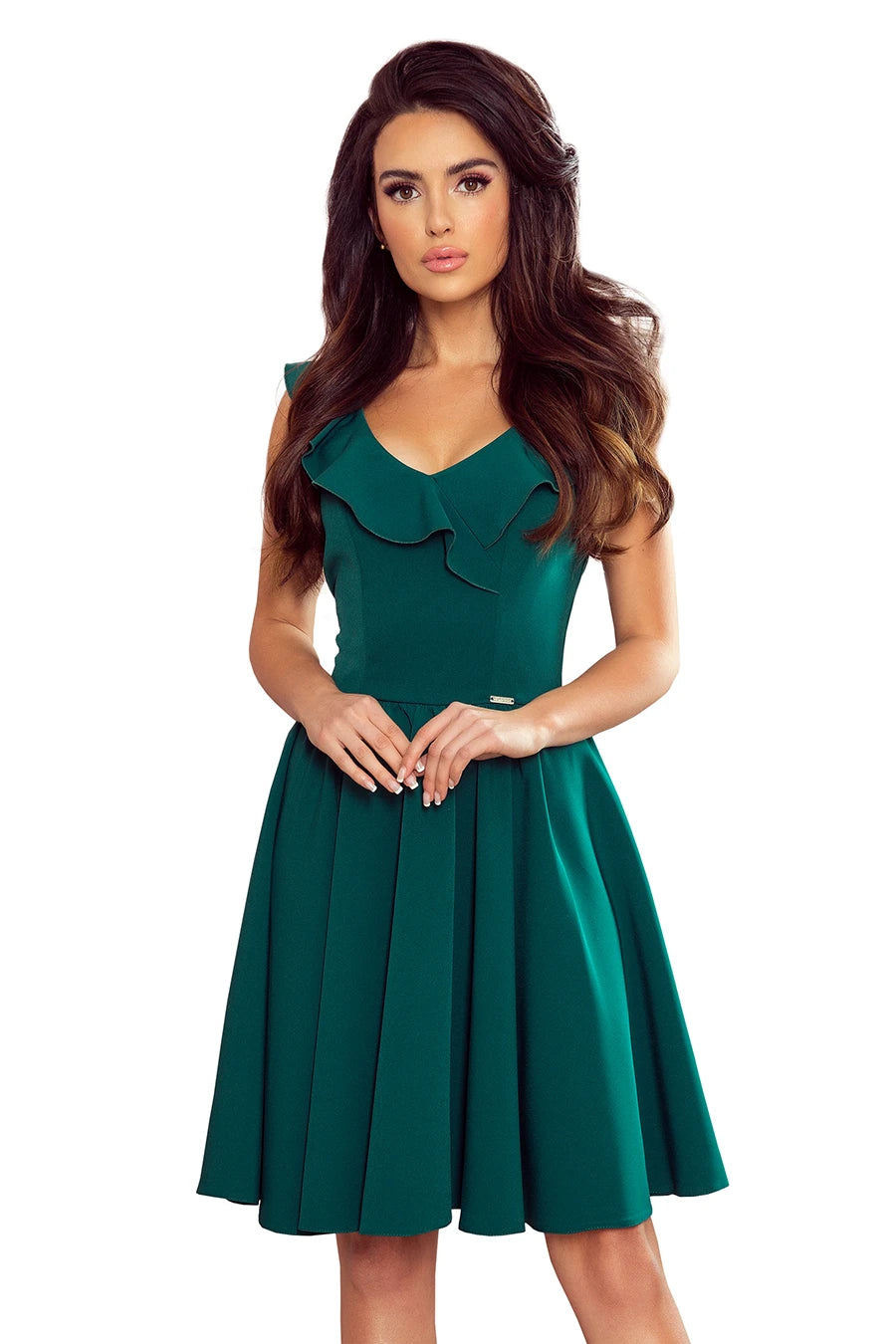 -SS2020 POLA dress with frills on the neckline – Green