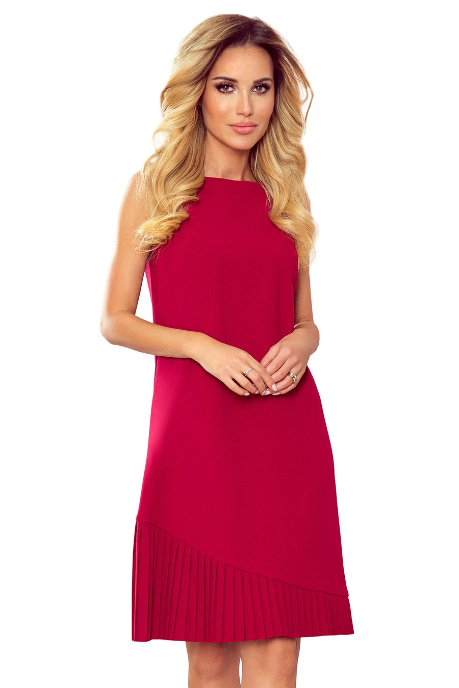 -SS2020 KARINE – trapezoidal dress with asymmetrical pleat – Red