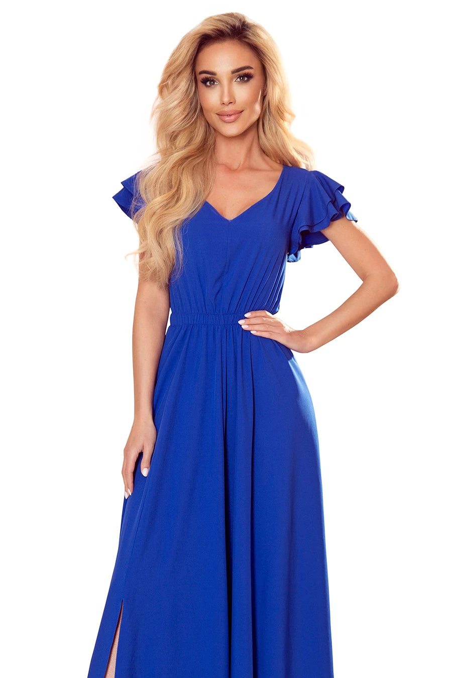 LIDIA long dress with neckline and frills – Royal Blue