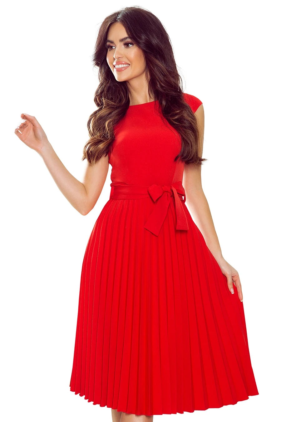 -SS2020 LILA Pleated dress with short sleeves – Red