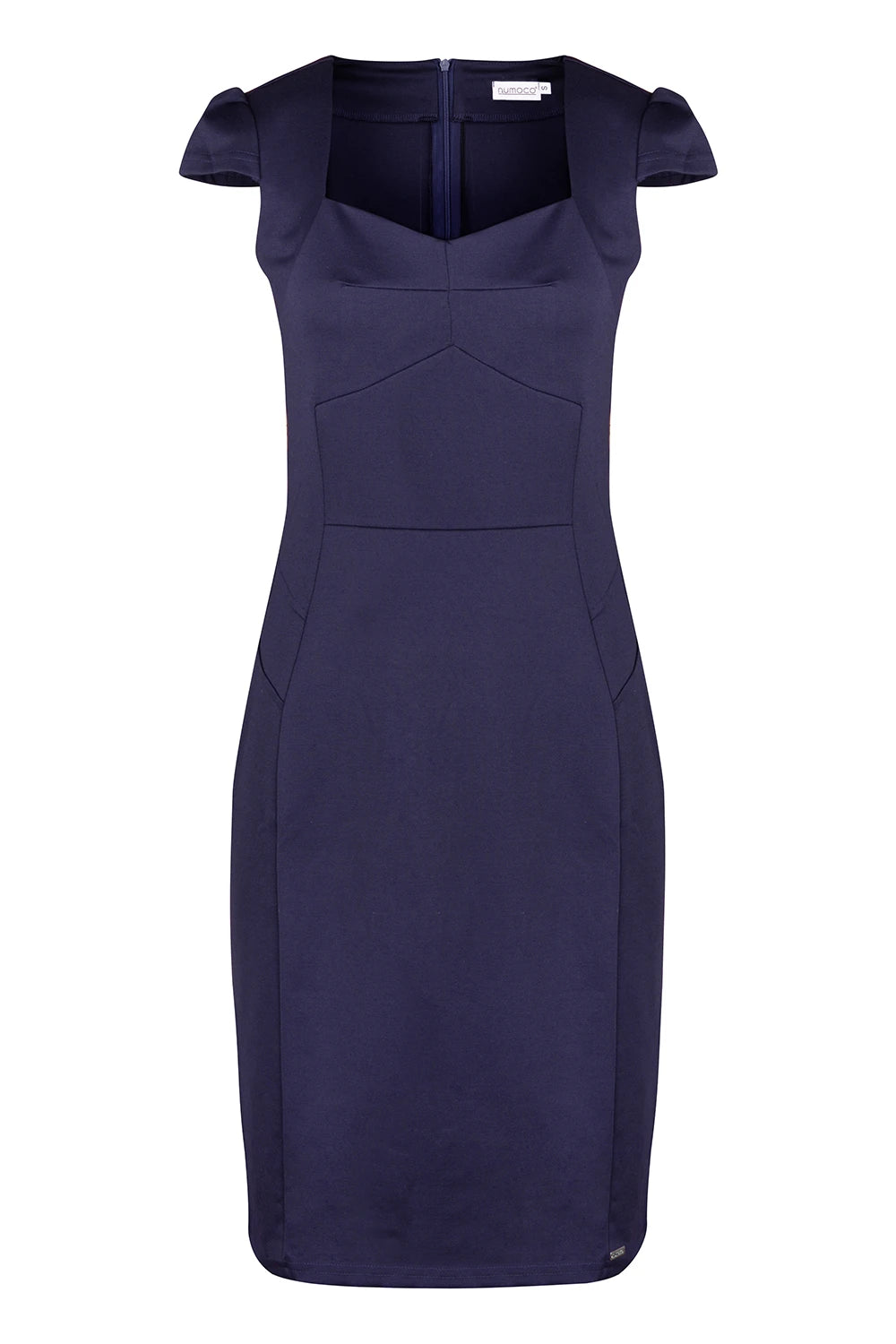 Elegant midi dress with a nice neckline – Navy Blue