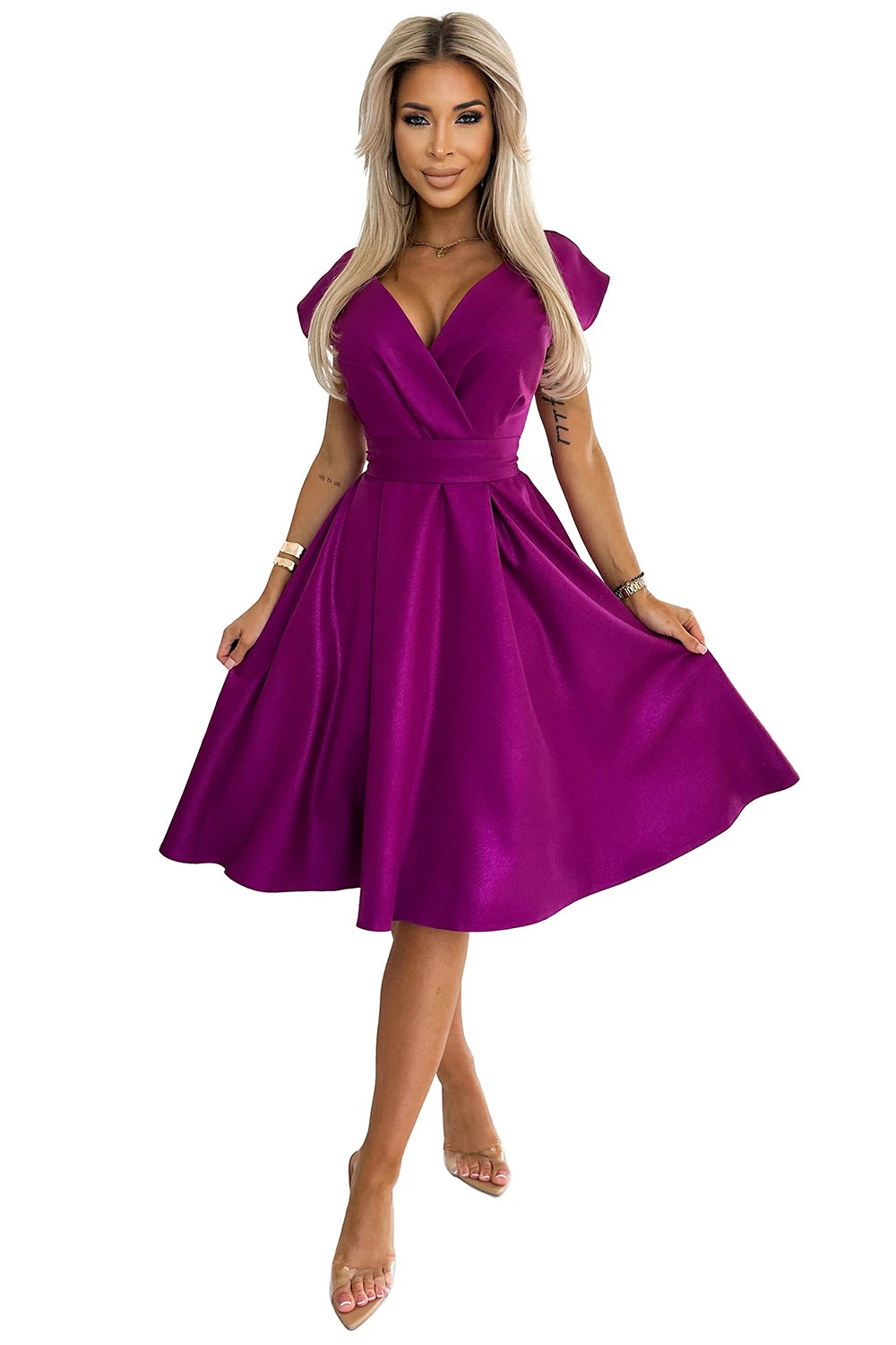 SCARLETT flared dress with a neckline – Fuchsia With Glitter