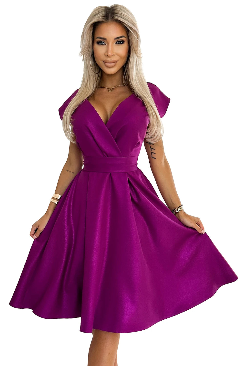 SCARLETT flared dress with a neckline – Fuchsia With Glitter