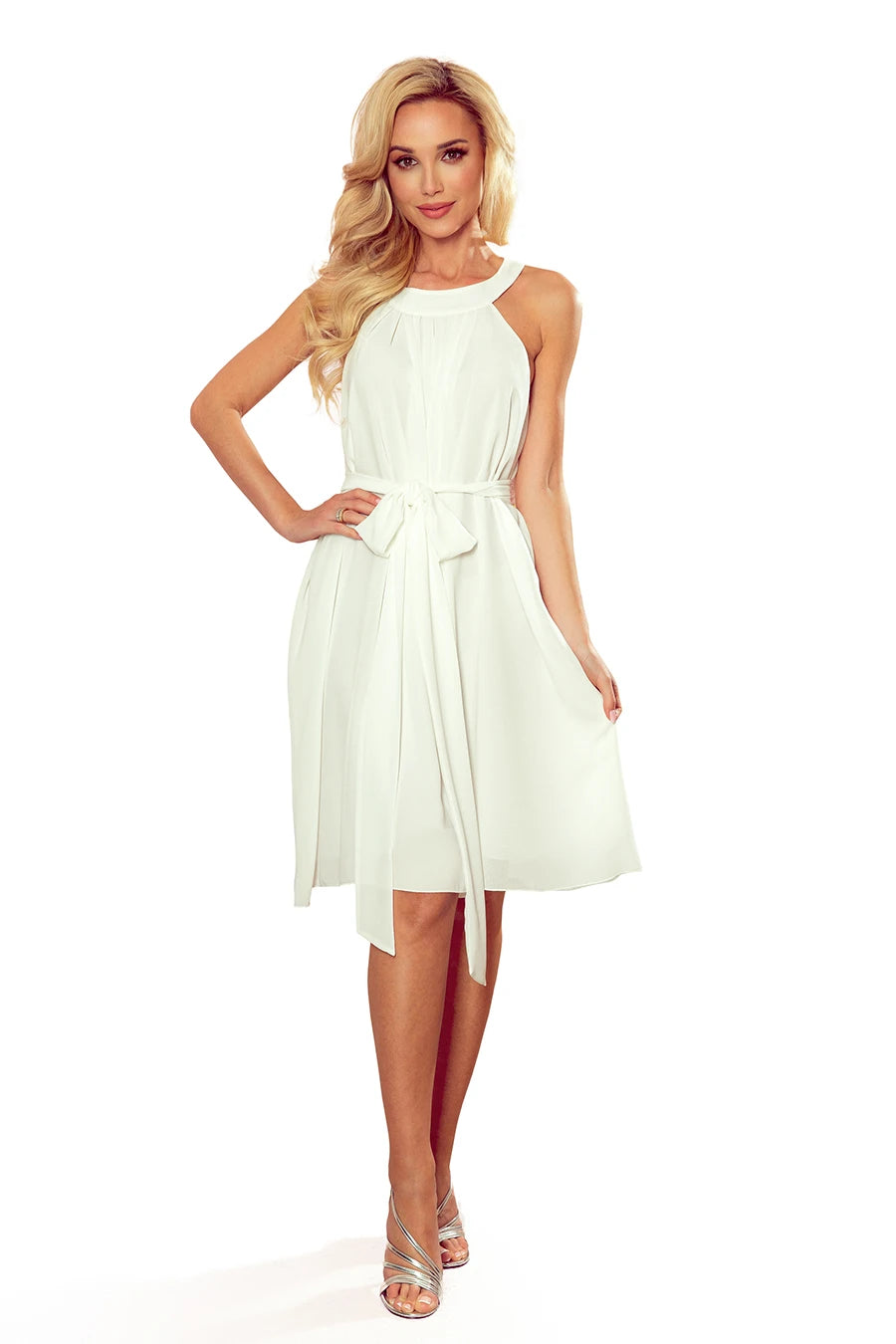 Antresola 4L ALIZEE – chiffon dress with a binding – ECRU