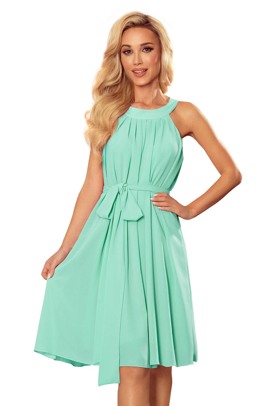 ALIZEE – chiffon dress with a binding – Mint Color