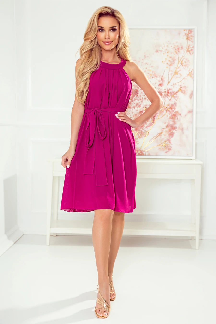 ALIZEE – chiffon dress with a binding – Color Fuchsia