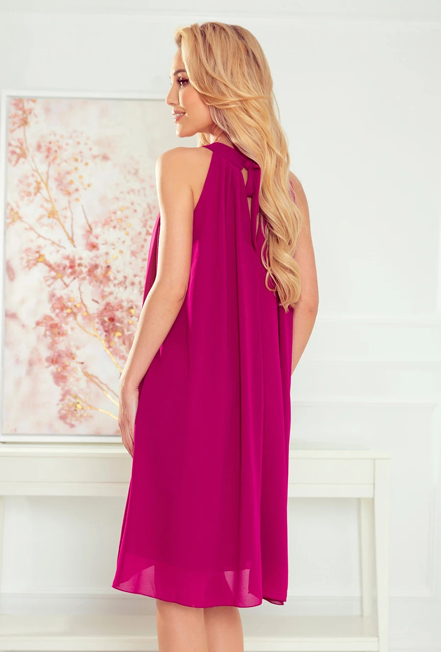 ALIZEE – chiffon dress with a binding – Color Fuchsia