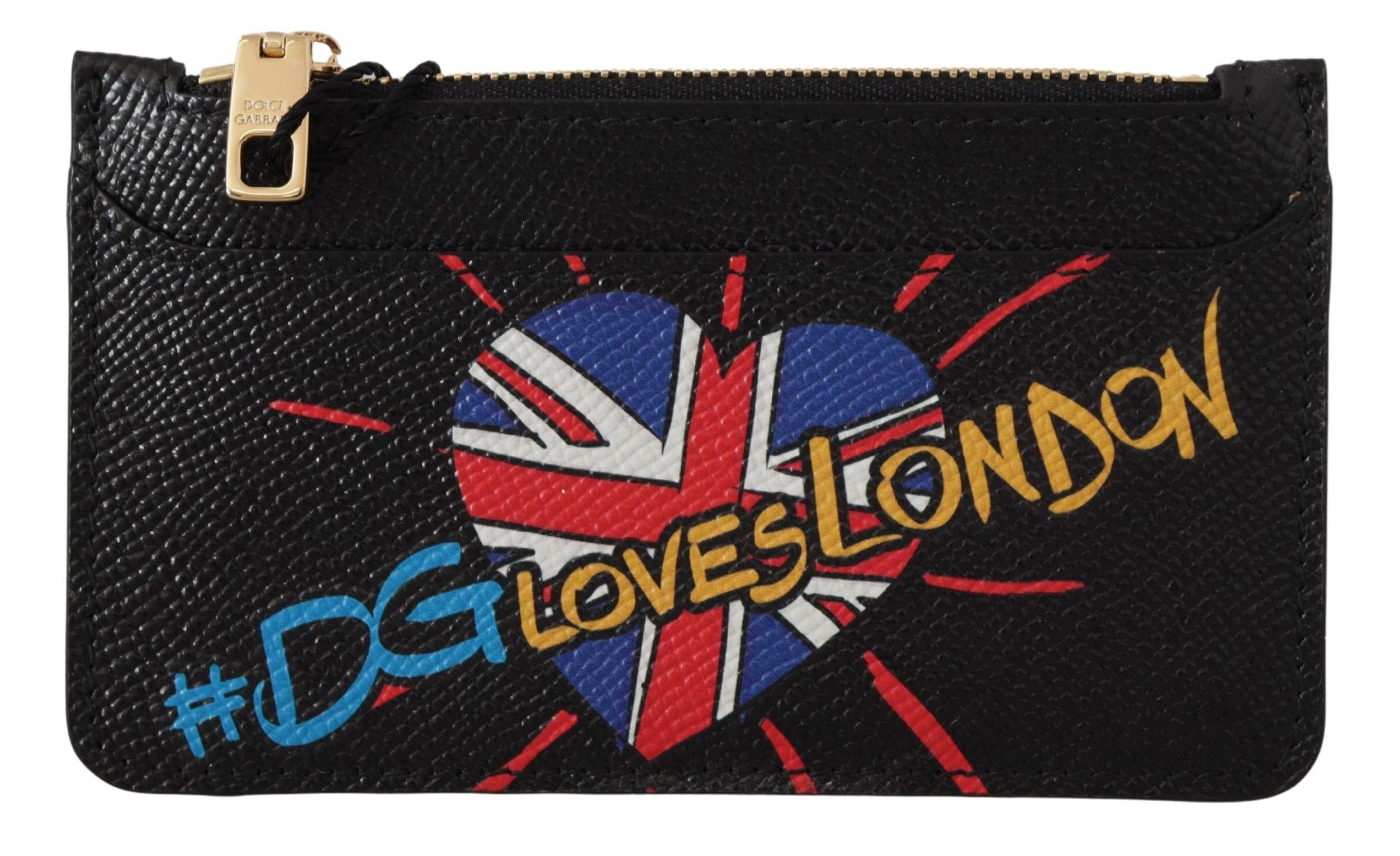 Černá kožená peněženka #DGLovesLondon s pouzdrem na karty a mincemi pro ženy