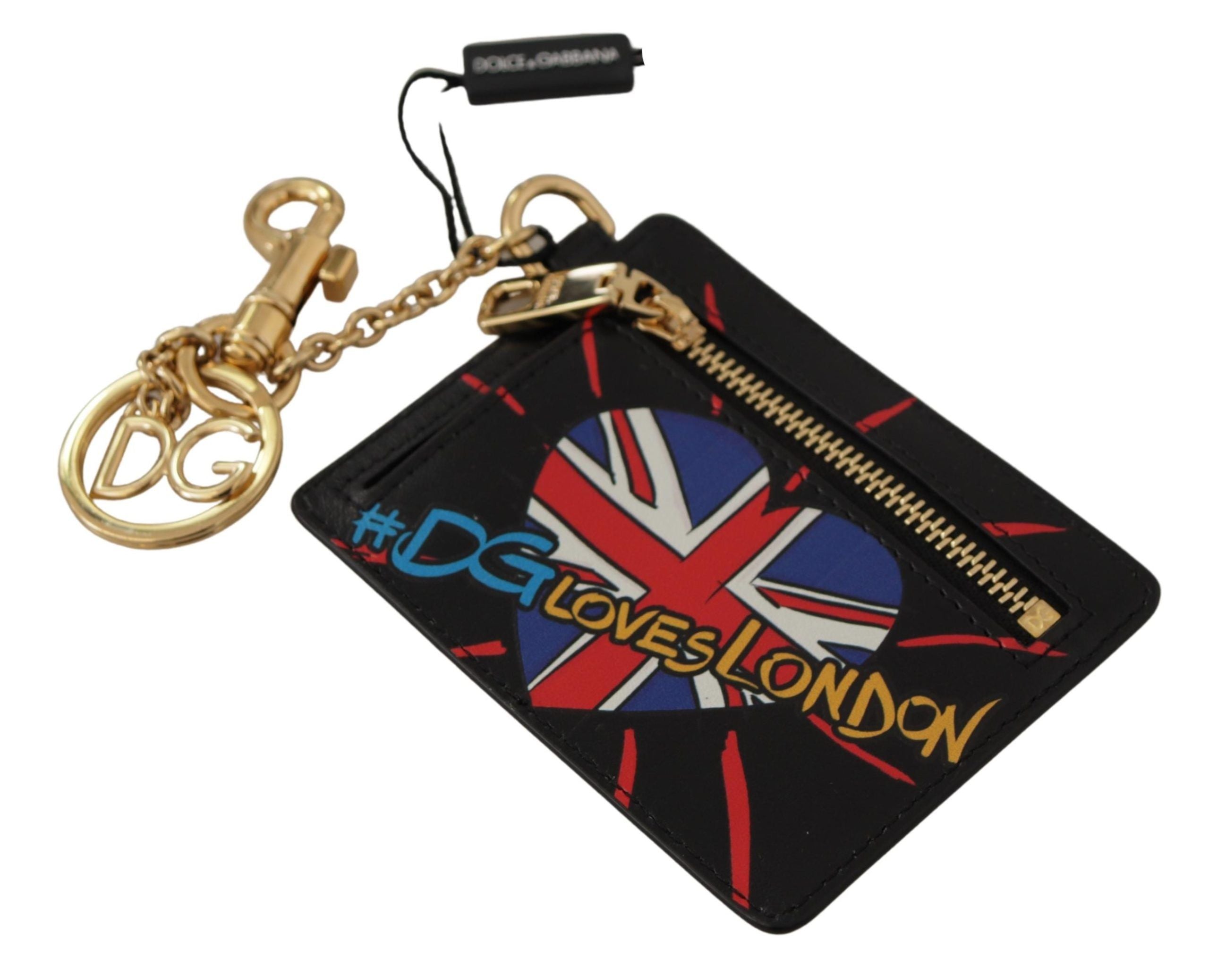 Černý kožený přívěsek na klíče #DGLovesLondon, pouzdro na karty a mince