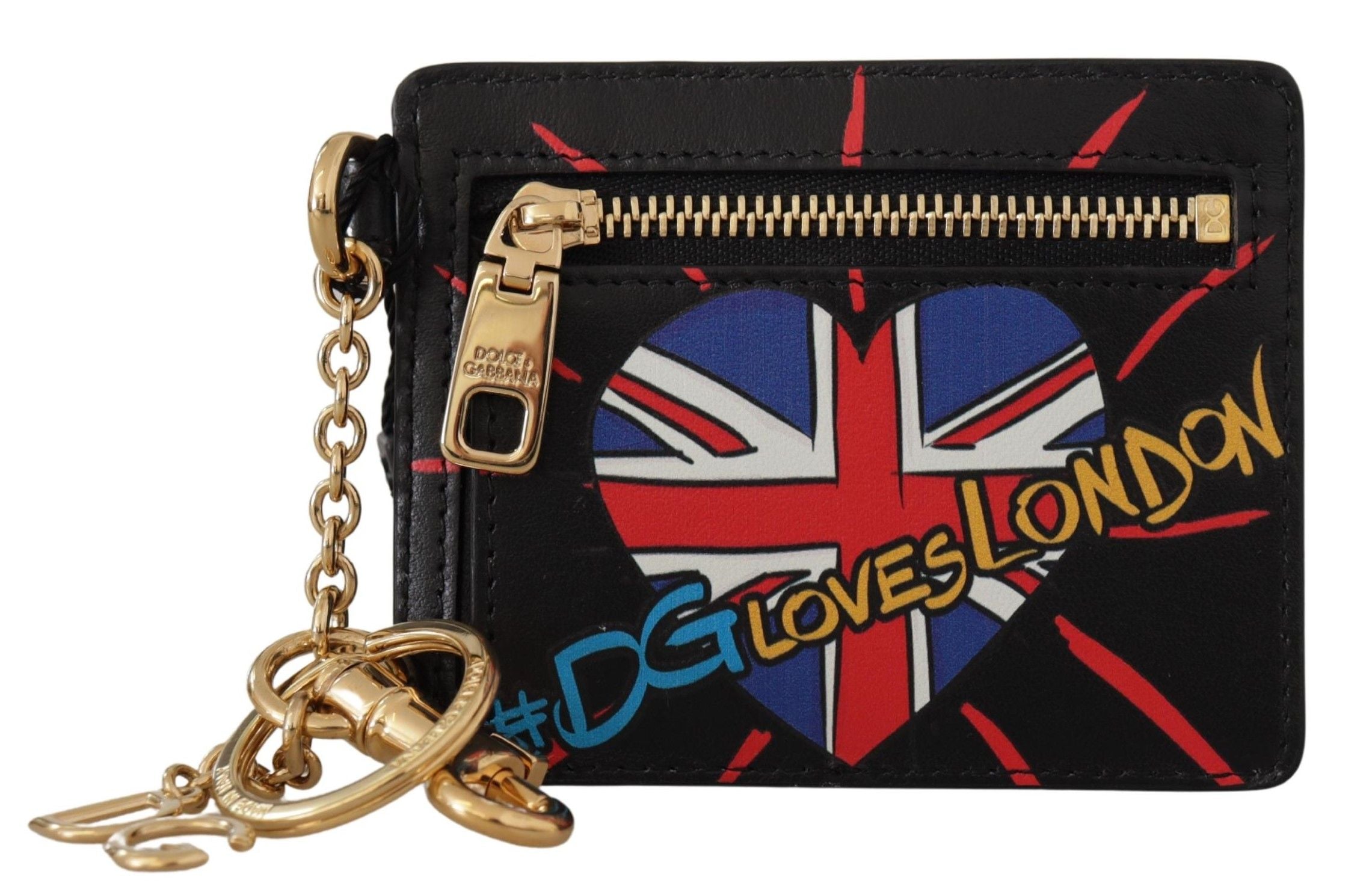 Černý kožený přívěsek na klíče #DGLovesLondon, pouzdro na karty a mince