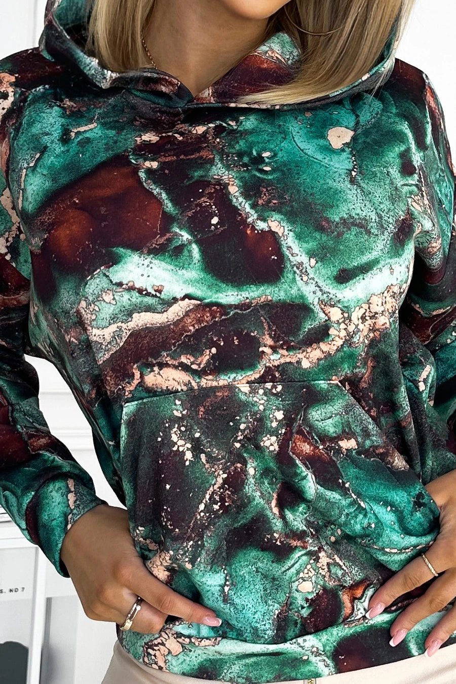 Kangaroo hoodie – Turquoise Brown Marble