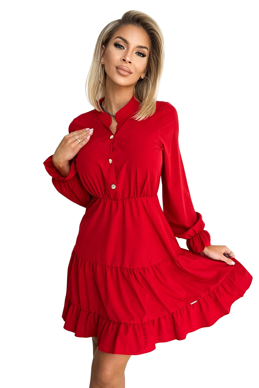 ANTRESOLA 1L Dress with a neckline and golden buttons – Red