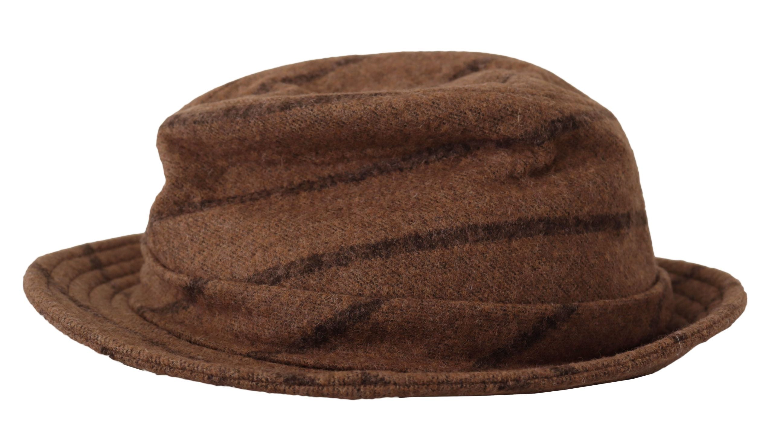 Hnědý letní klobouk Fedora s pruhovaným potiskem