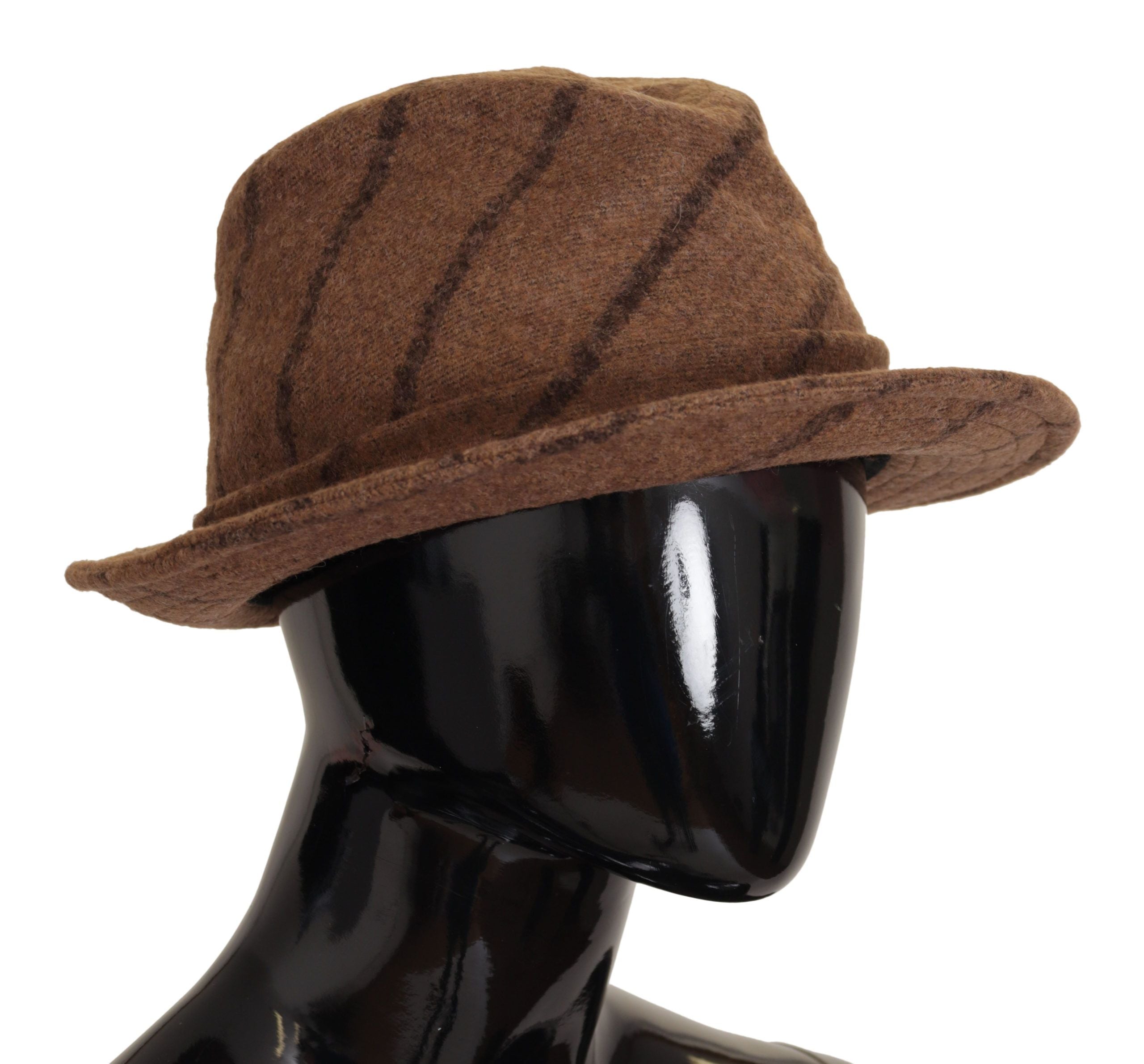 Hnědý letní klobouk Fedora s pruhovaným potiskem