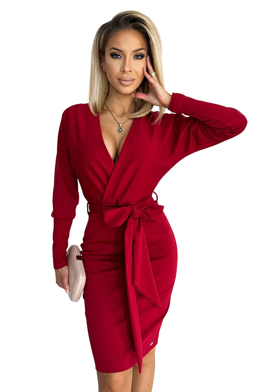 CELIA Envelope dress with a neckline on the back – Burgundy