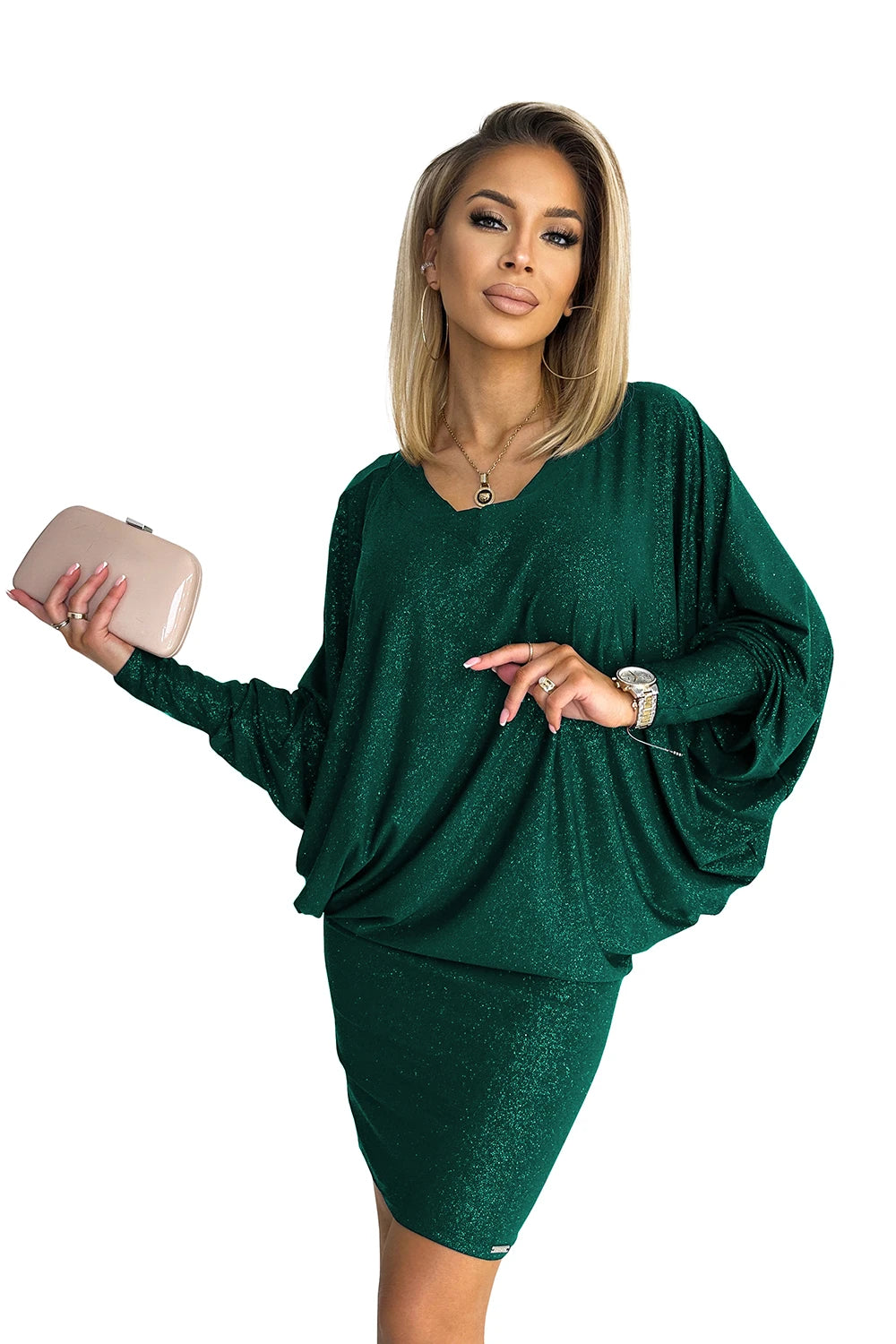 Bat dress with a neckline – Green With Glitter