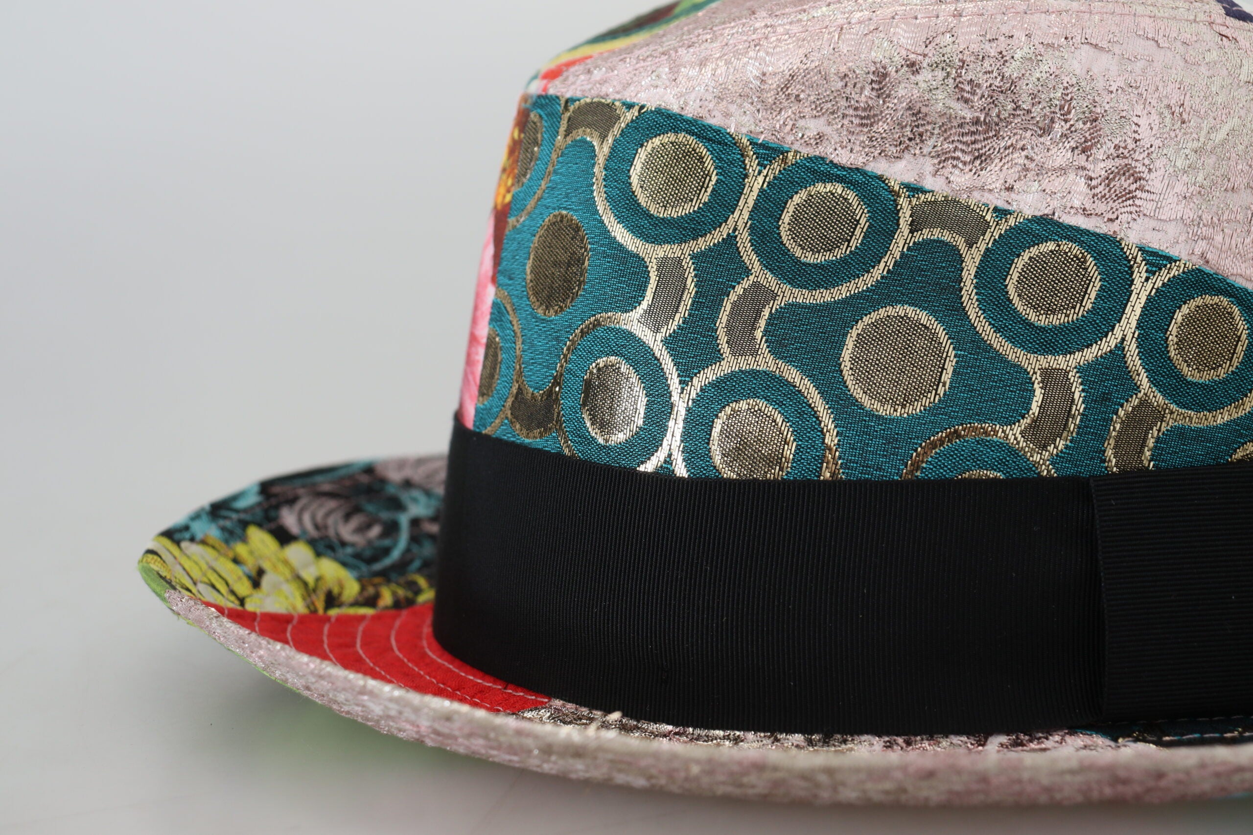 Dámský klobouk Fedora s širokým okrajem, vícebarevný, patchwork