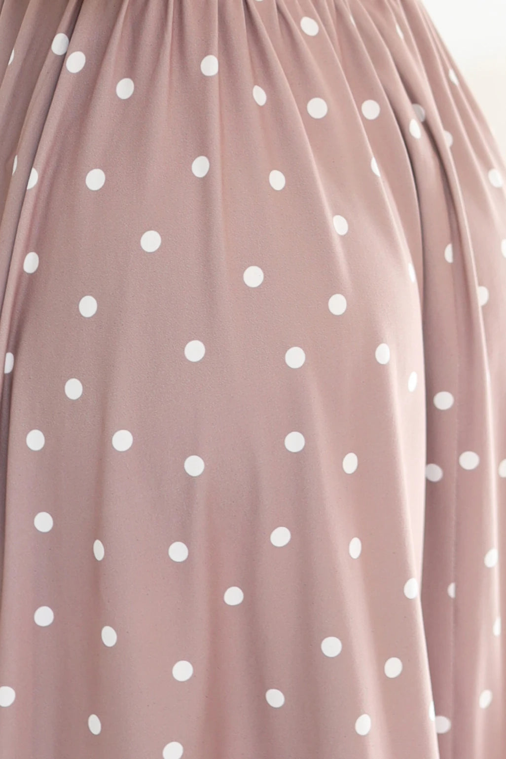 MATILDE Flared midi dress with a wrap neckline and short sleeves – Beige With Polka Dots
