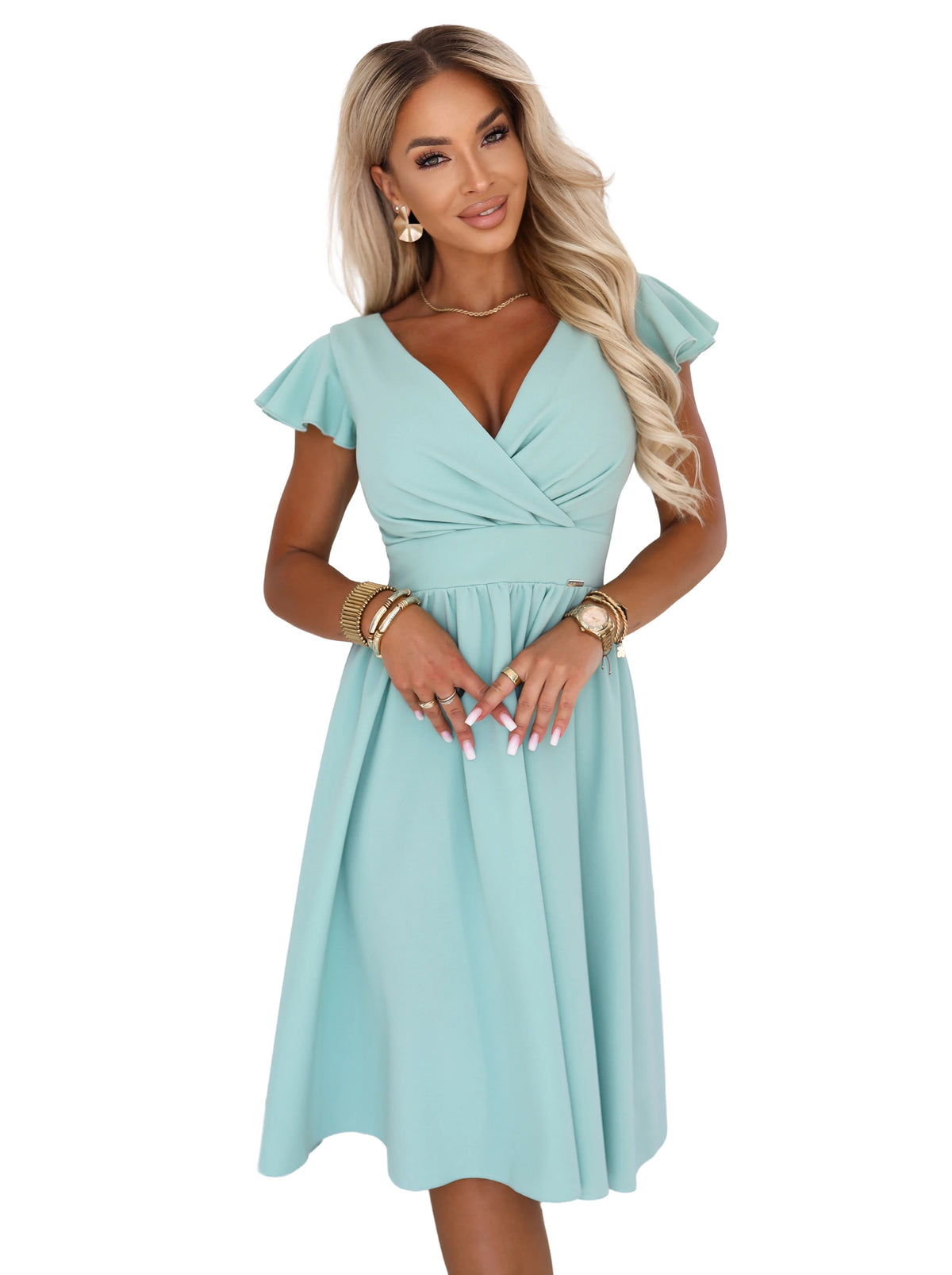 MATILDE Dress with neckline and short sleeve – Pistachio