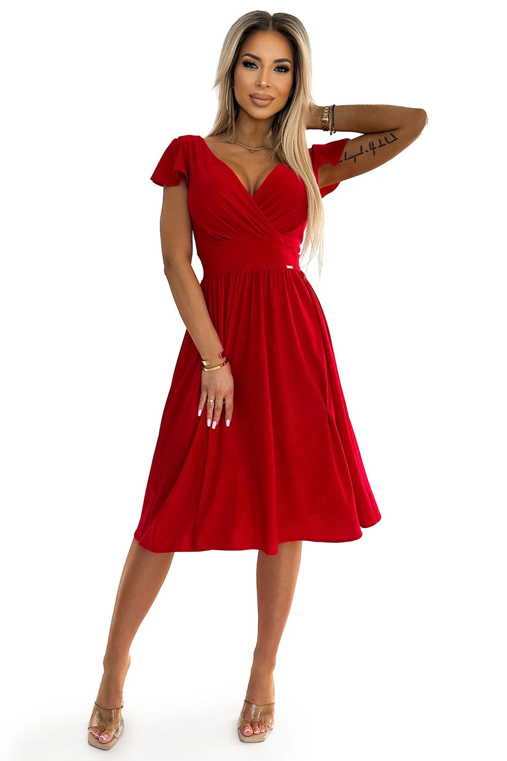 Antresola 5L MATILDE Dress with a neckline and short sleeves – Red With Glitter