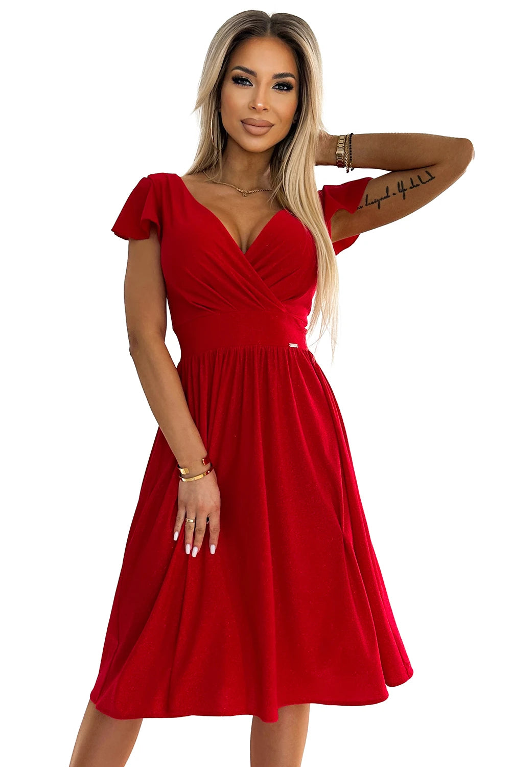 Antresola 5L MATILDE Dress with a neckline and short sleeves – Red With Glitter