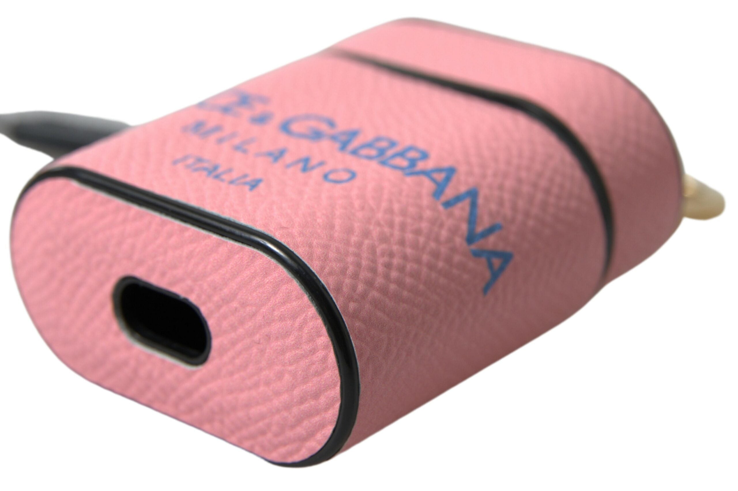 Růžovo-modrý kožený popruh na Airpods s potiskem loga