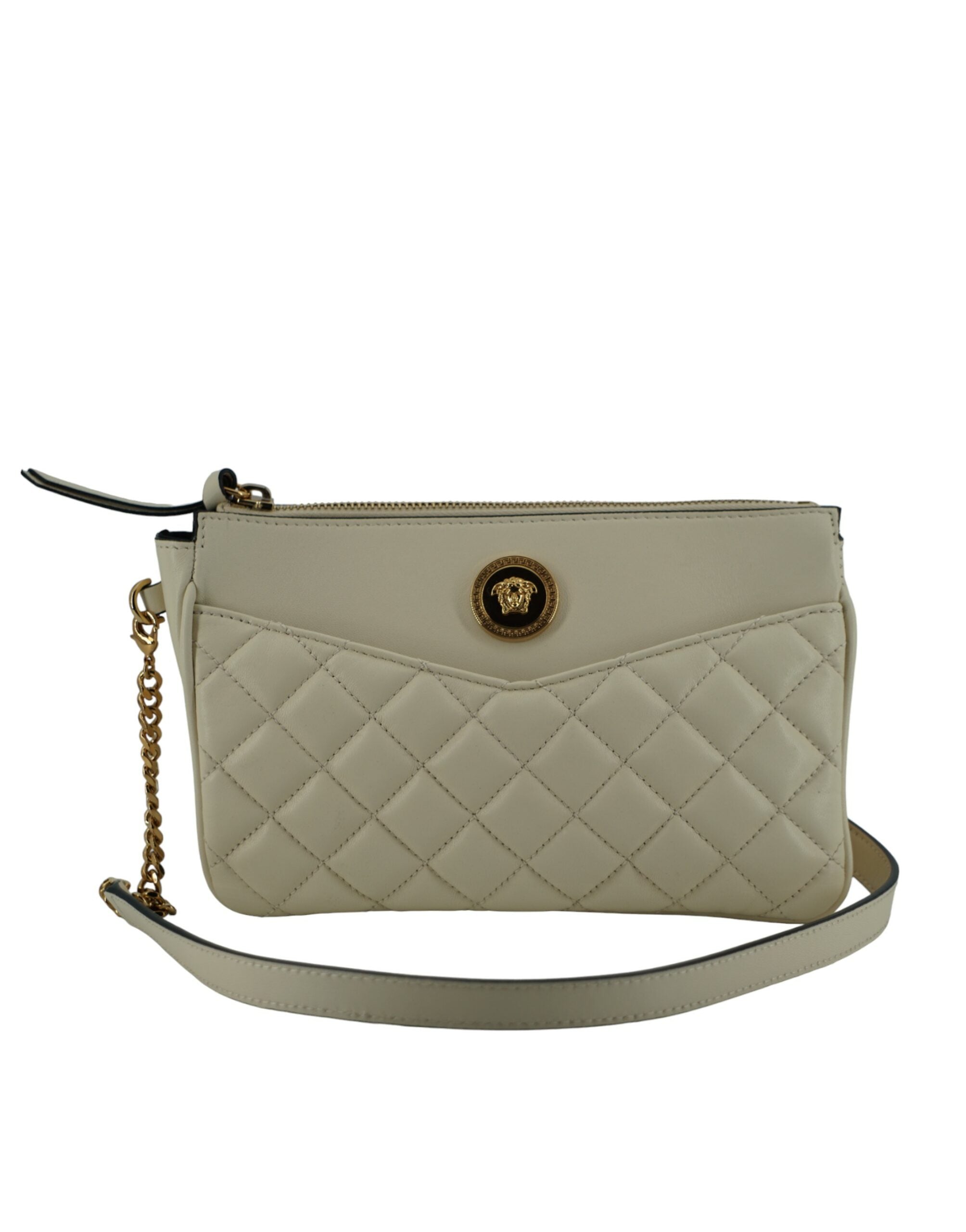 Elegantní bílá crossbody kabelka z jehněčí kůže