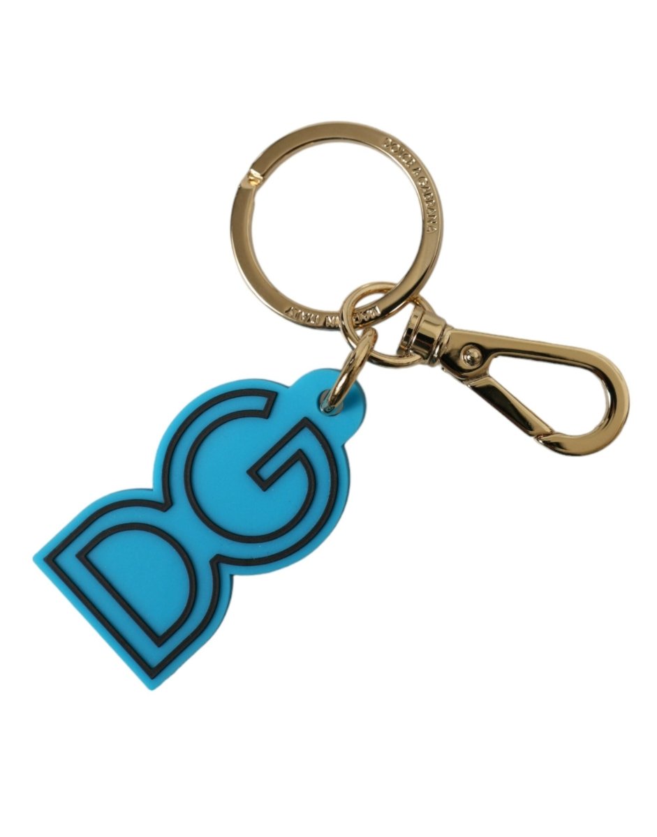 Blue Rubber Gold Tone Metal DG Logo Keyring Keychain - styloora.cz