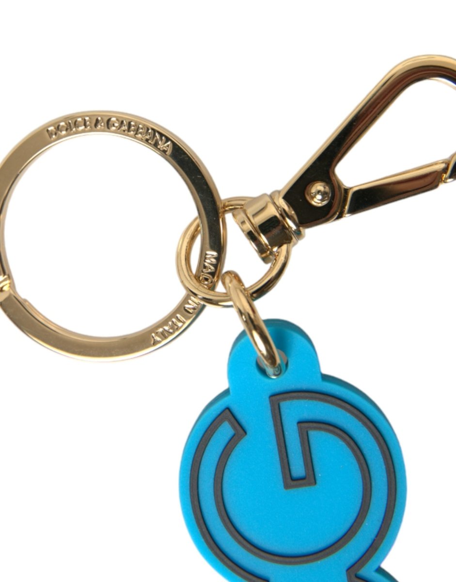 Blue Rubber Gold Tone Metal DG Logo Keyring Keychain - styloora.cz