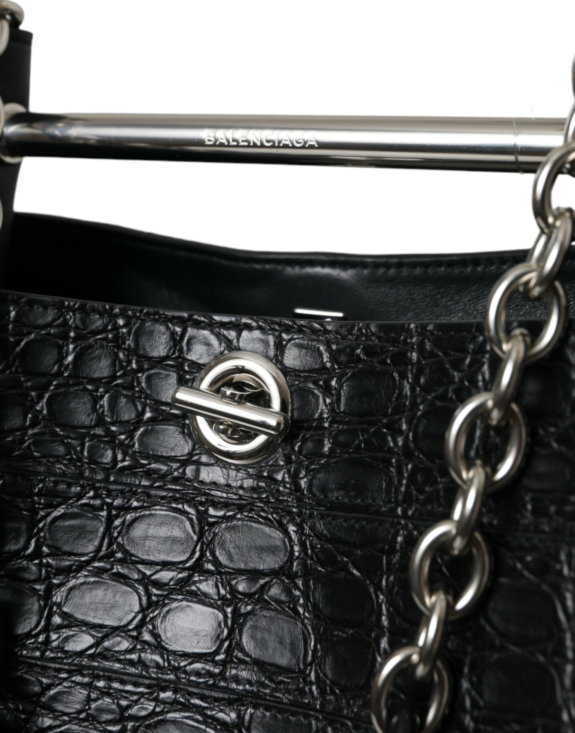 Black Exotic Skin Leather Maxi Bucket Tote Purse Bag