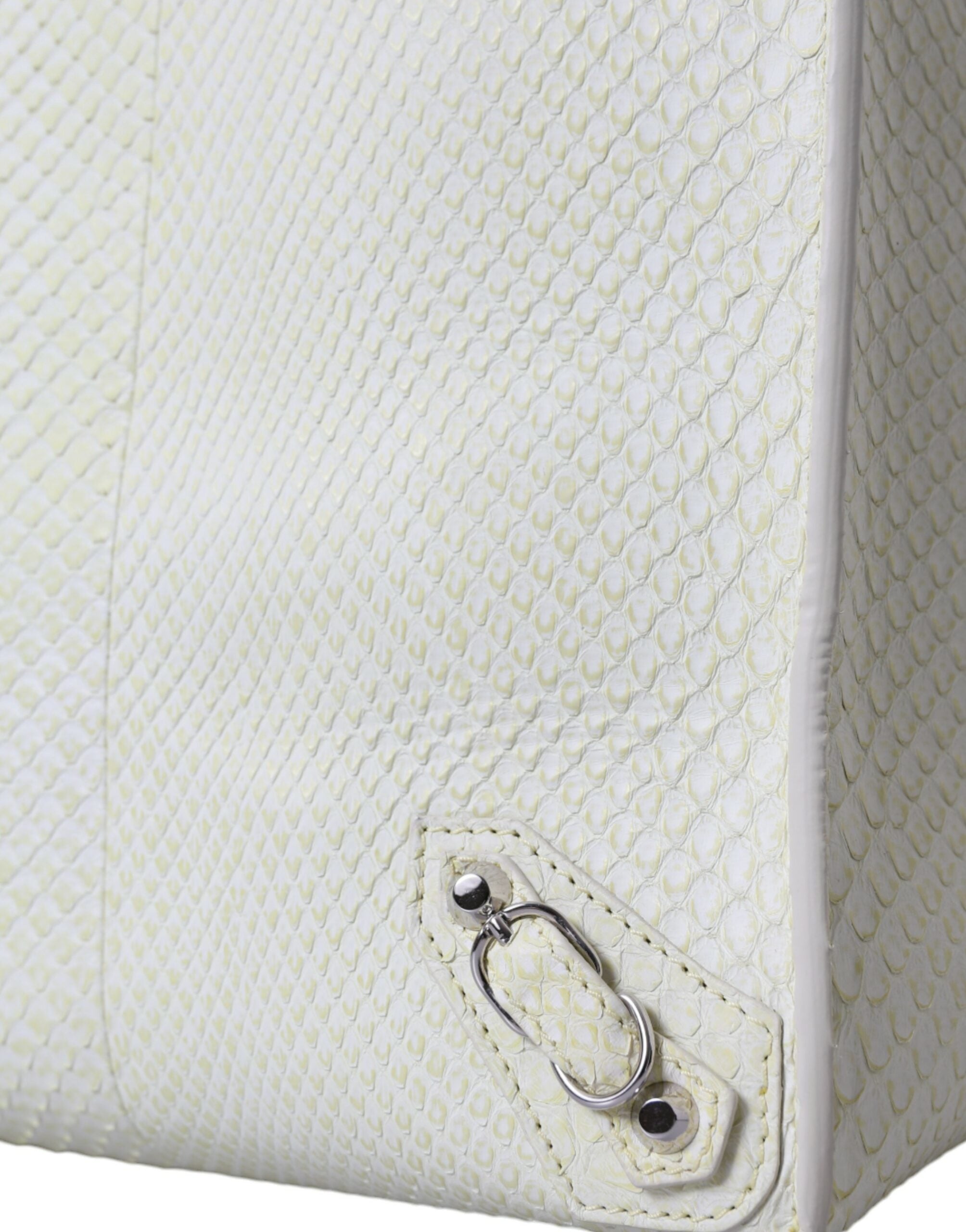 White Yellow Exotic Skin Leather Shopping Tote PAPIER Bag