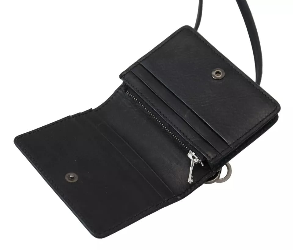 Dámská kožená peněženka Bifold přes rameno v černé barvě