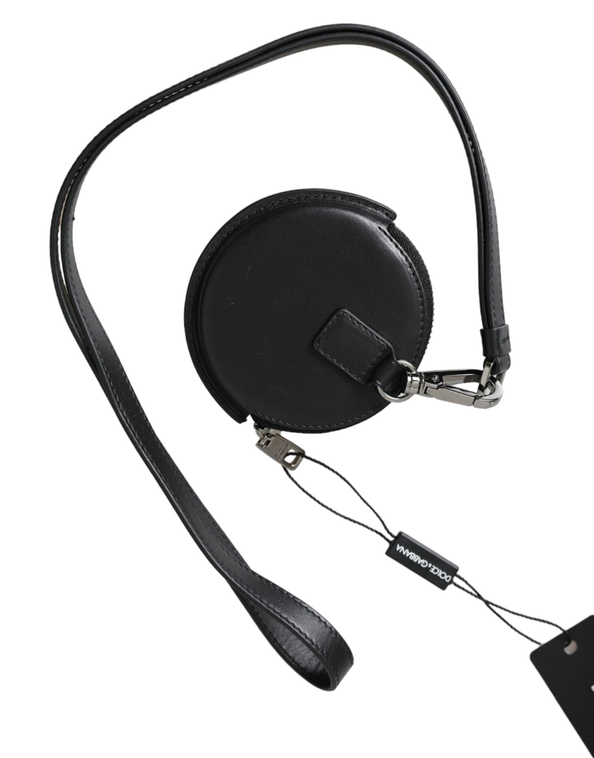 Černá kulatá kožená peněženka s logem DG a šňůrkou na mince