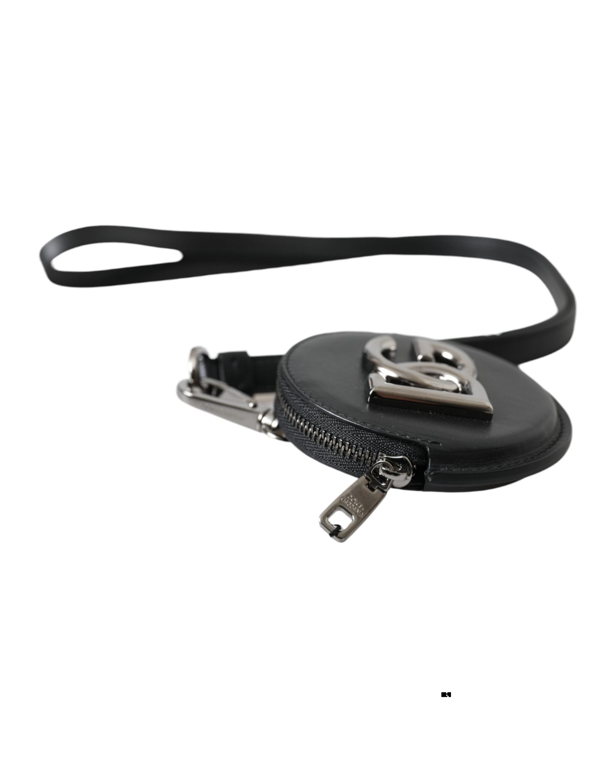 Černá kulatá kožená peněženka s logem DG a šňůrkou na mince