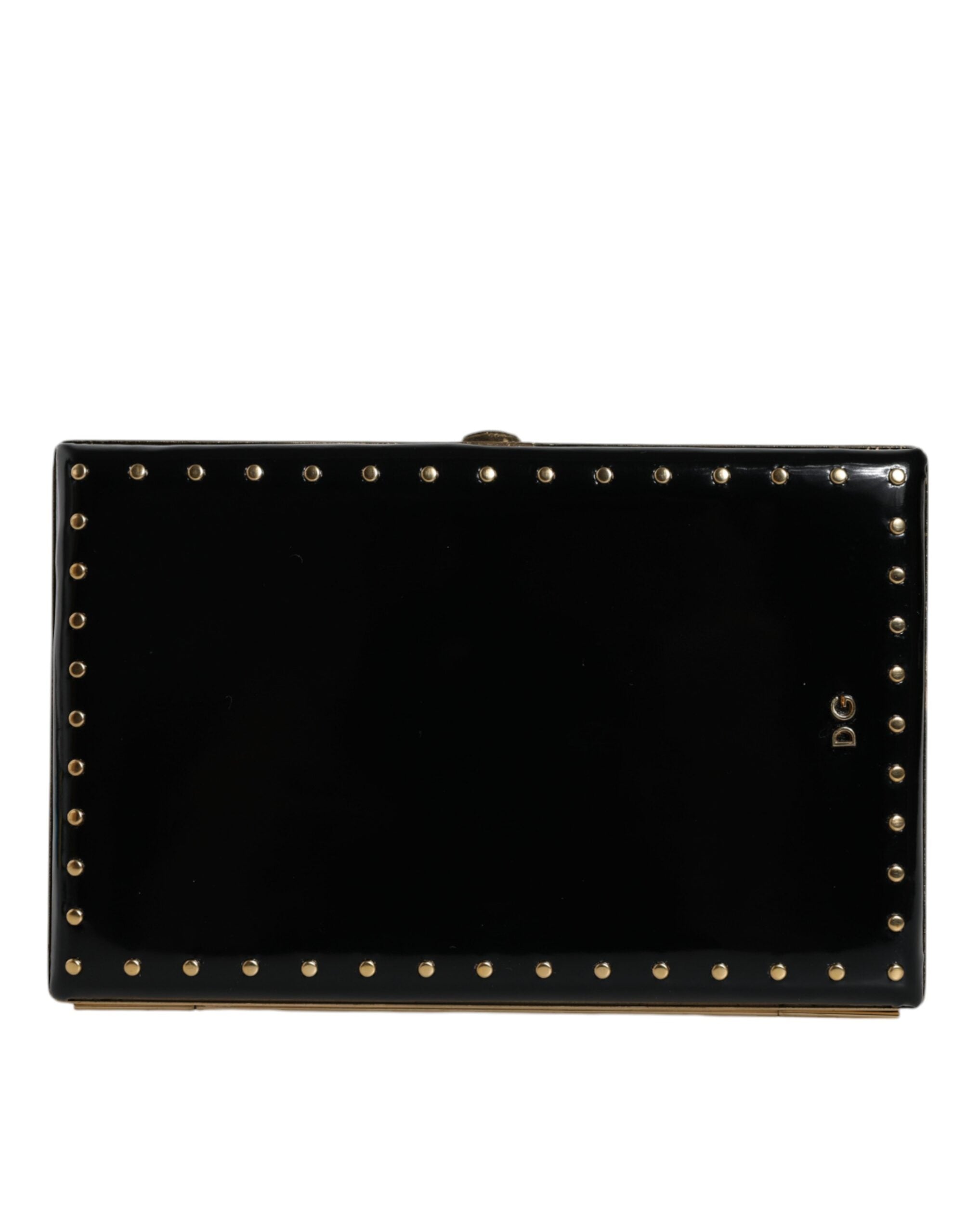 Černá kožená kabelka se zlatým rámem a clutch kabelkou