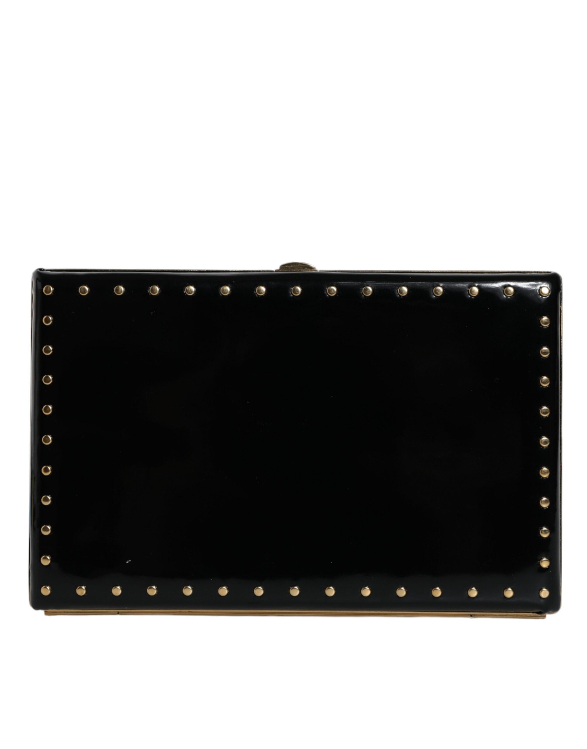 Černá kožená kabelka se zlatým rámem a clutch kabelkou