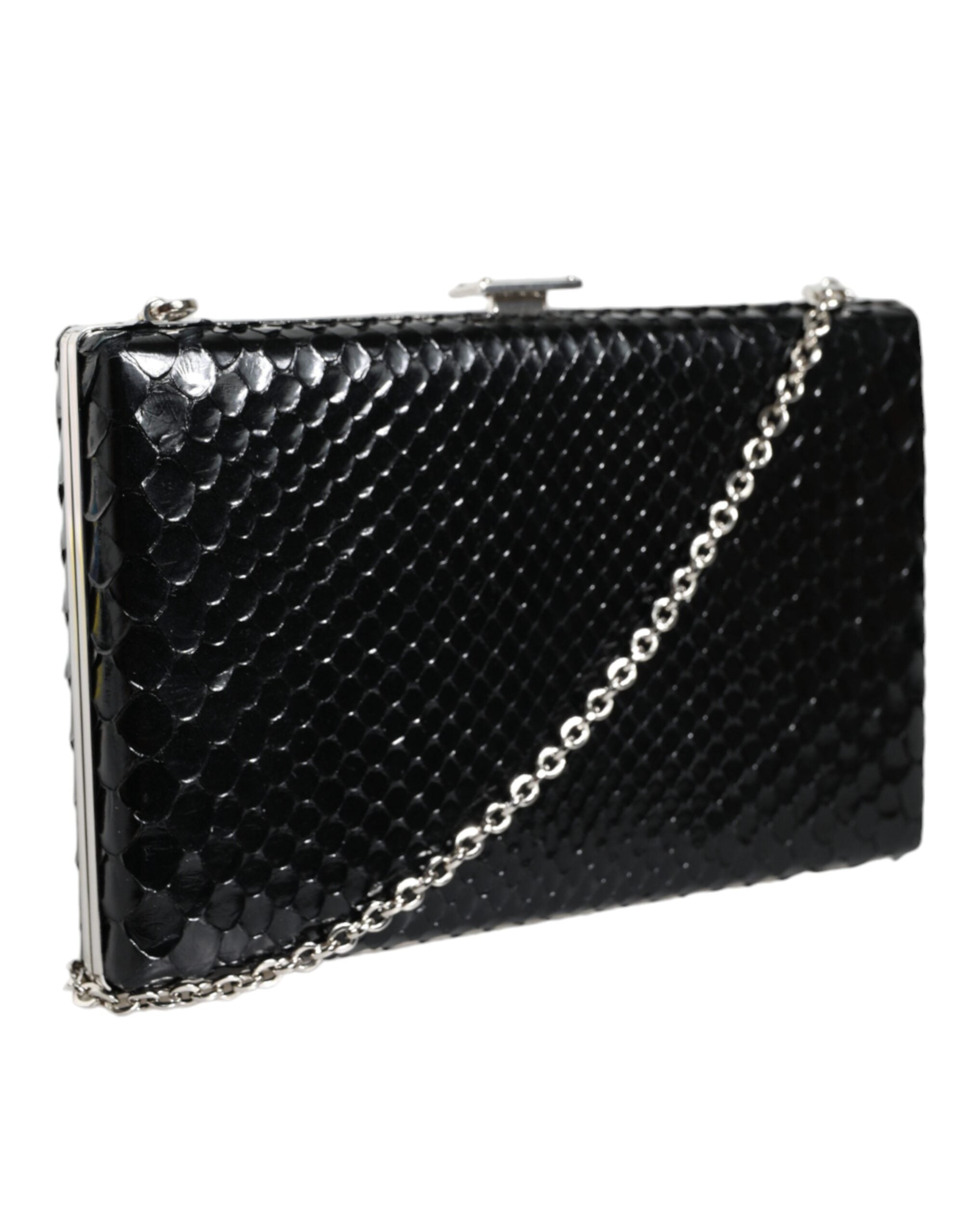 Černá kožená mini kabelka crossbody se stříbrným rámem