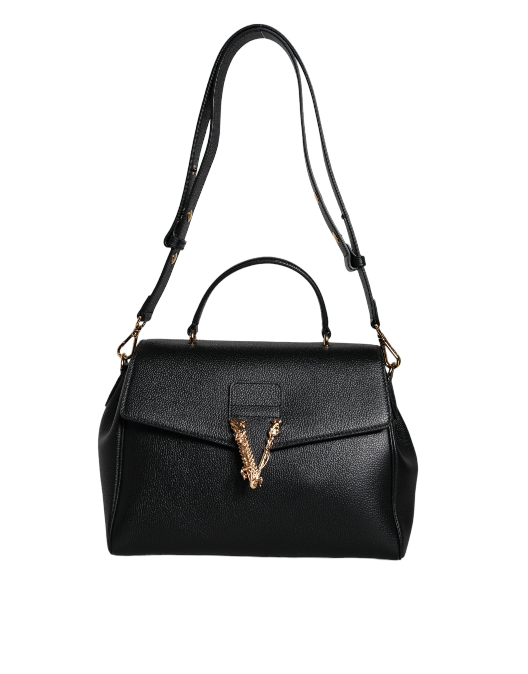 Černá kožená kabelka crossbody z telecí kůže s horním uchem