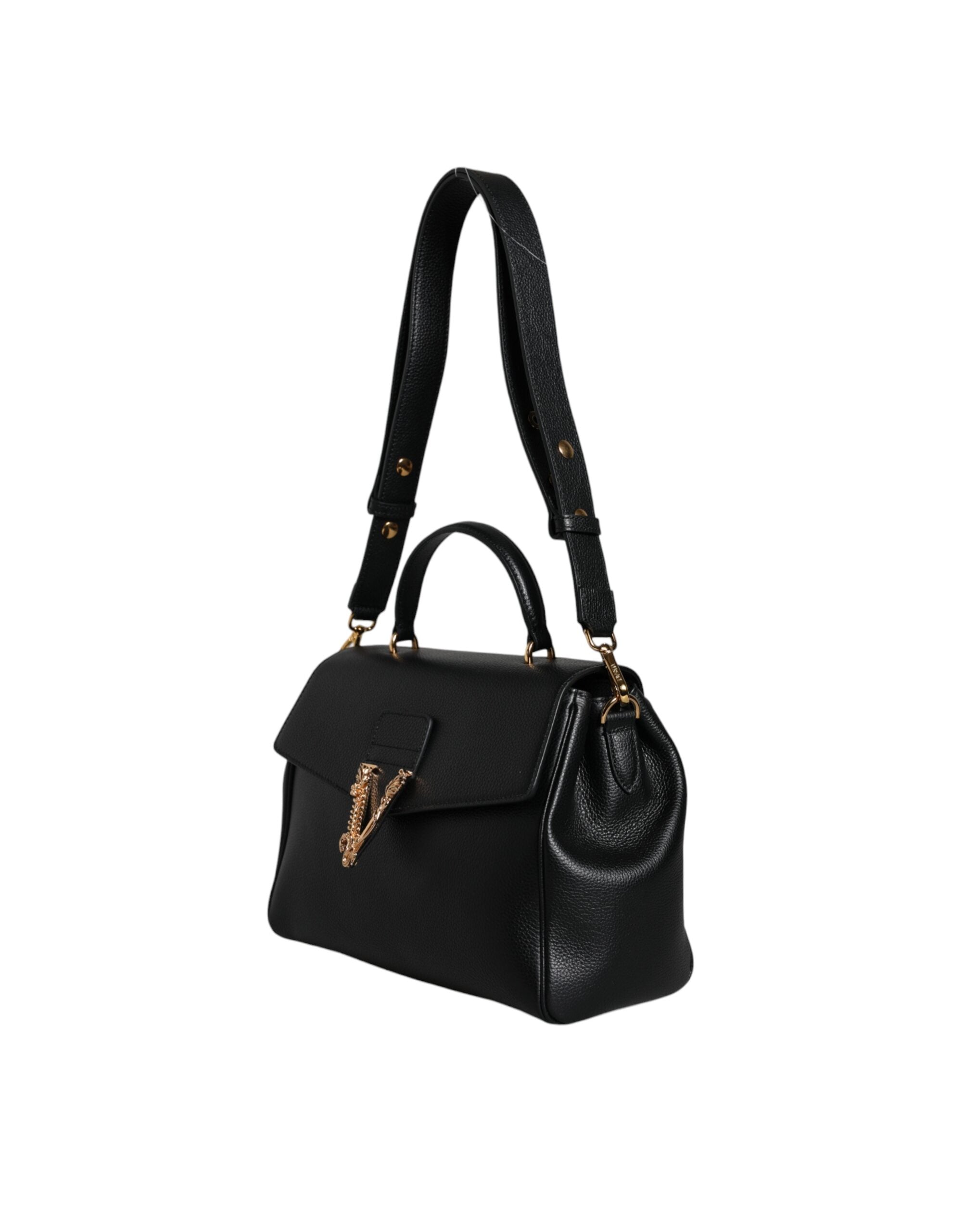 Černá kožená kabelka crossbody z telecí kůže s horním uchem