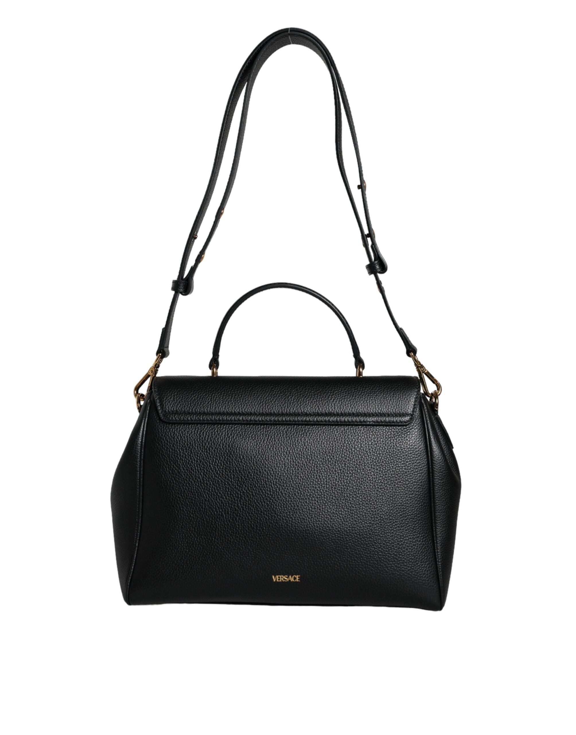 Černá kožená kabelka crossbody z telecí kůže s horním uchem