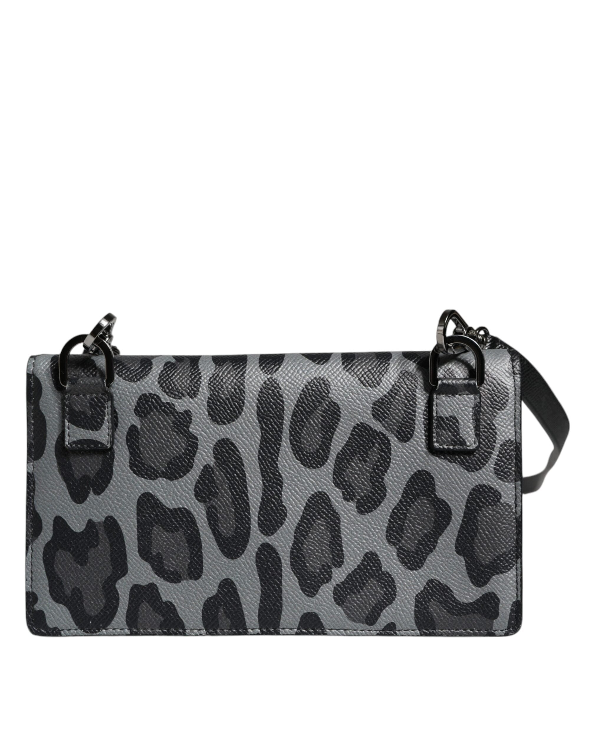 Černá a šedá leopardí kožená crossbody kabelka s přihrádkou na karty