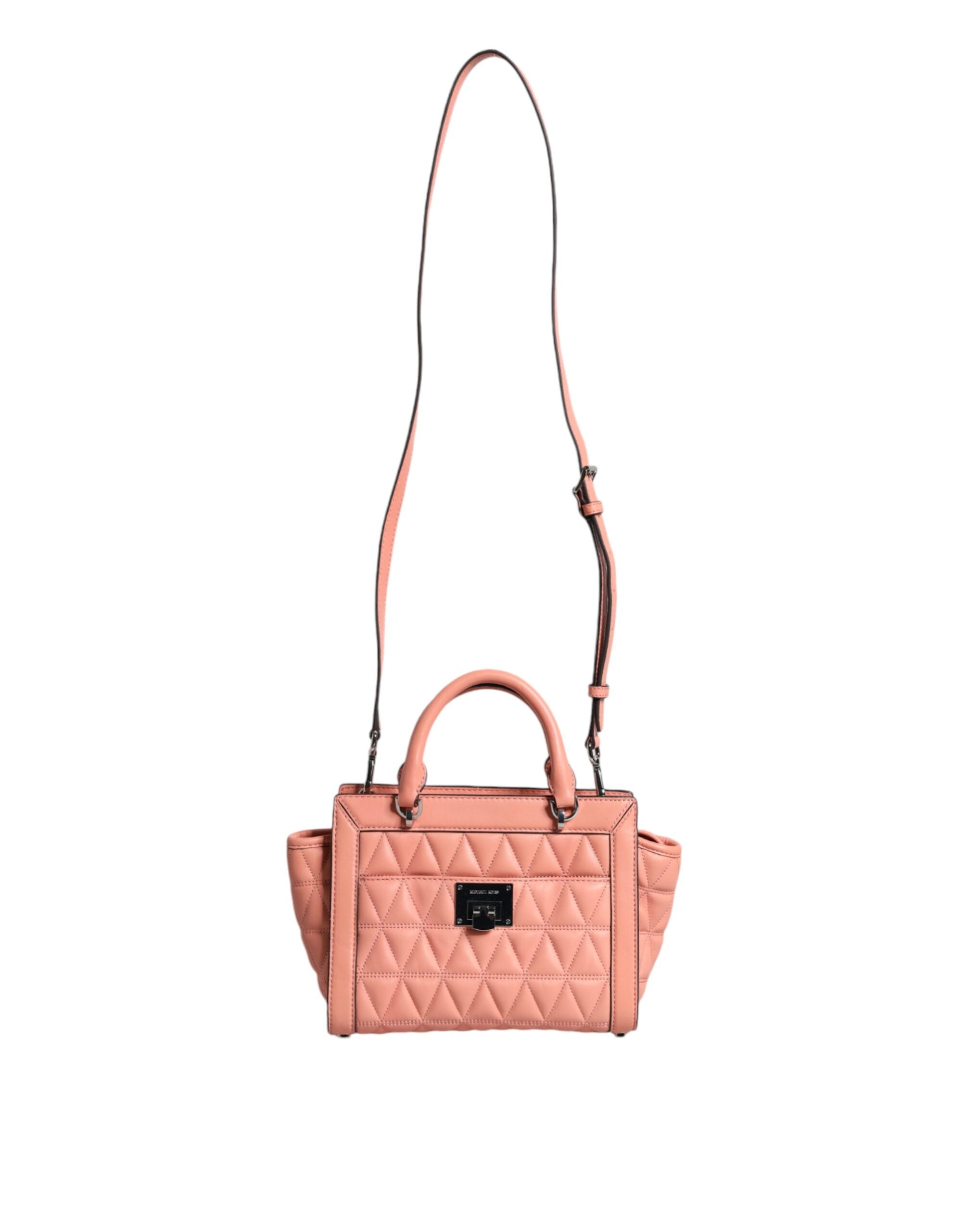 Broskvová prošívaná kožená crossbody kabelka VIVIANNE s logem