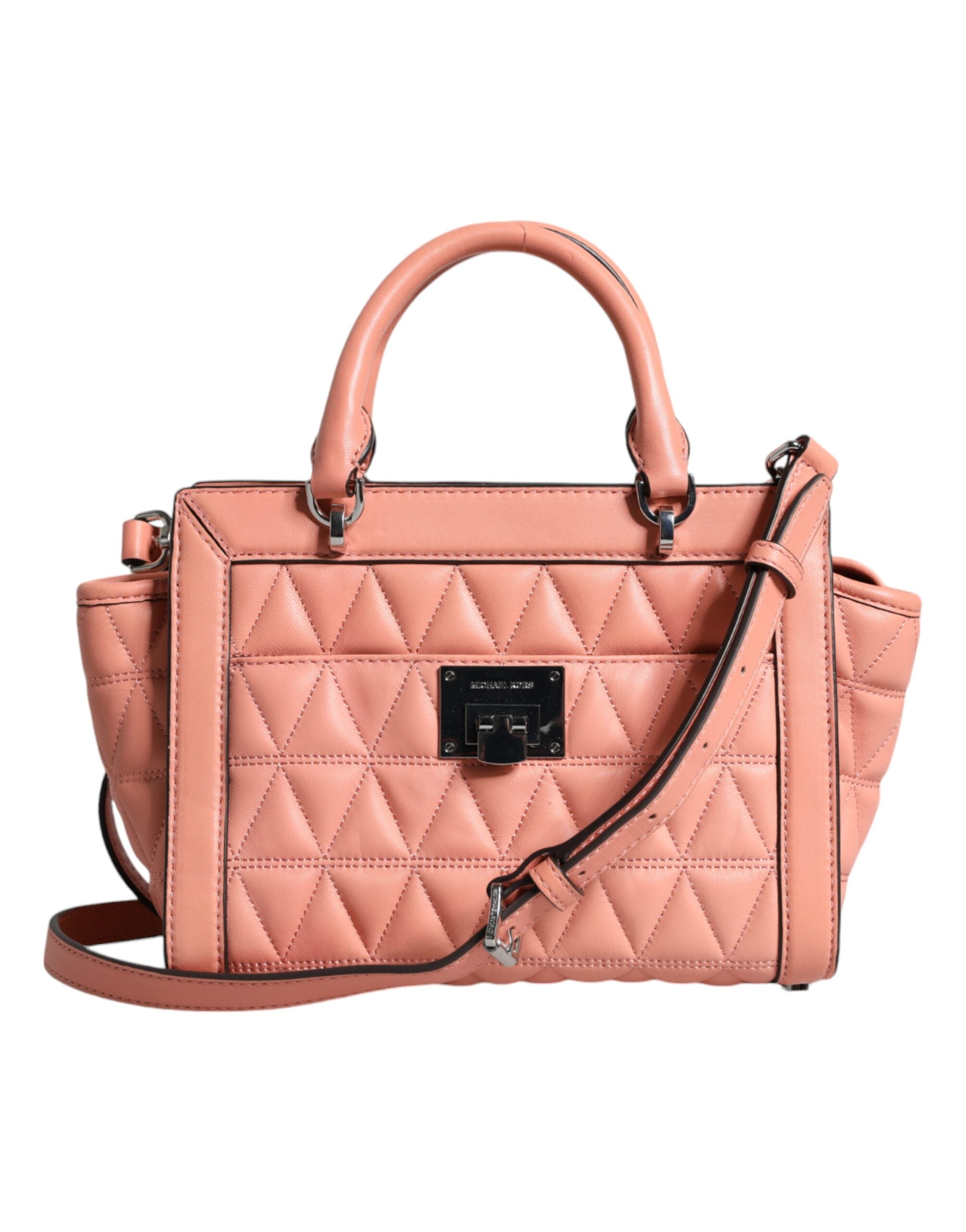 Broskvová prošívaná kožená crossbody kabelka VIVIANNE s logem