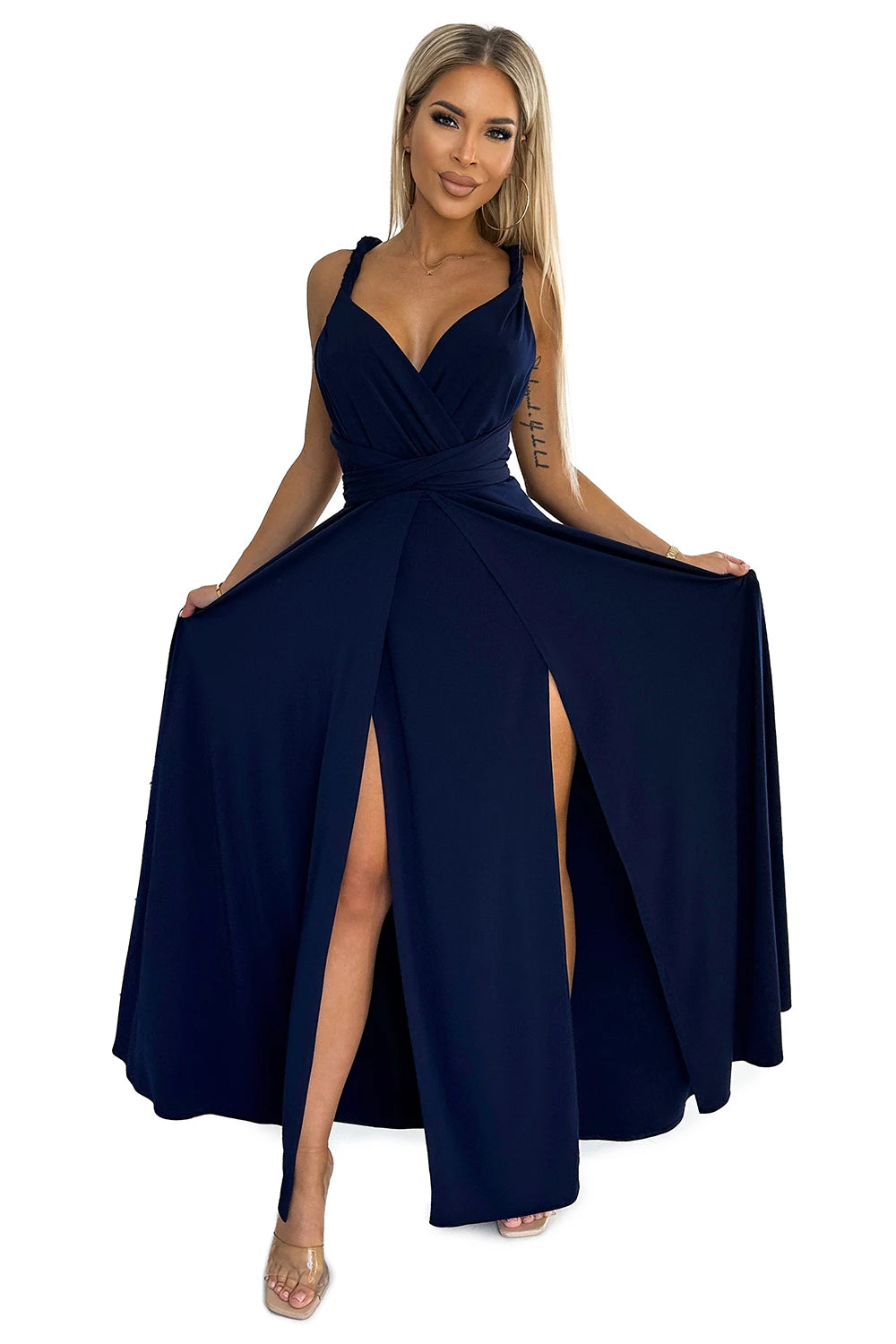 Elegant long dress tied in many ways – Navy Blue