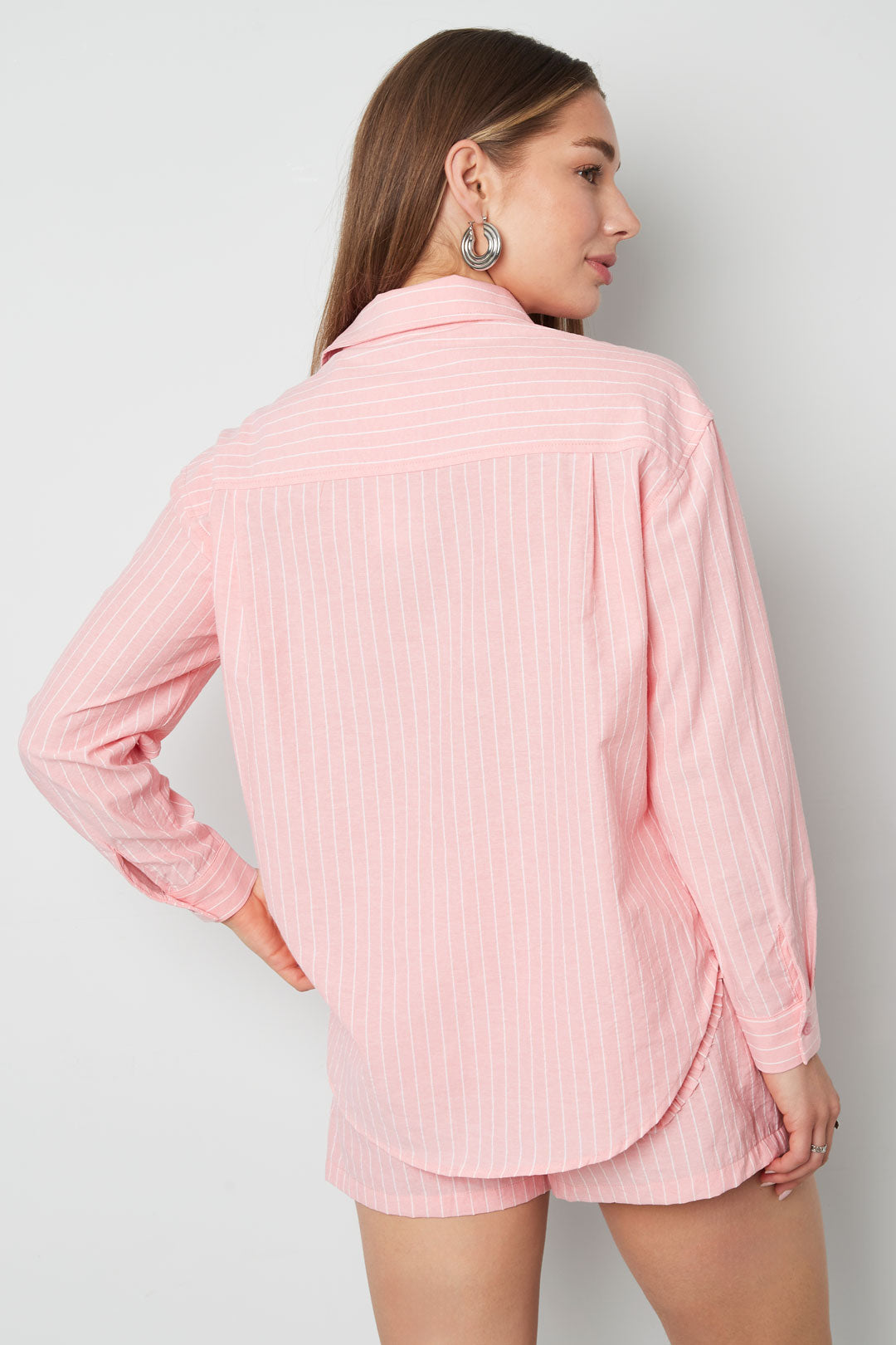 Cotton Woven Women's Blouse Casual Stripes Heart Ruffle Detail