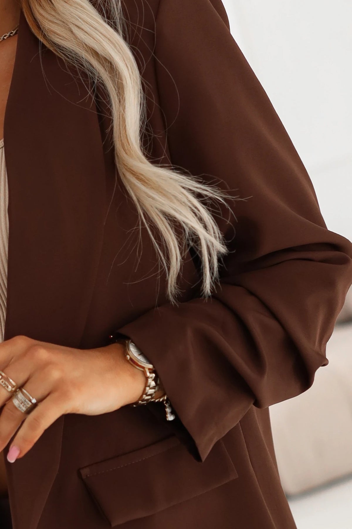 Women's classic jacket with draped sleeves – Chocolate