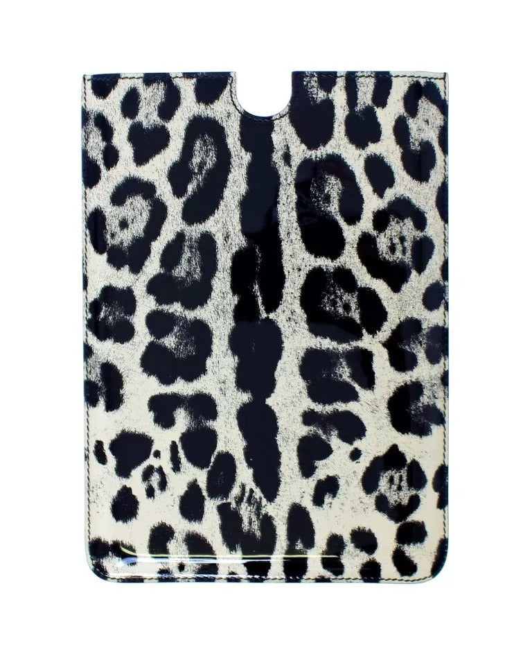 Kožený kryt na e-knihu s bílým leopardím vzorem a pouzdro na tablet