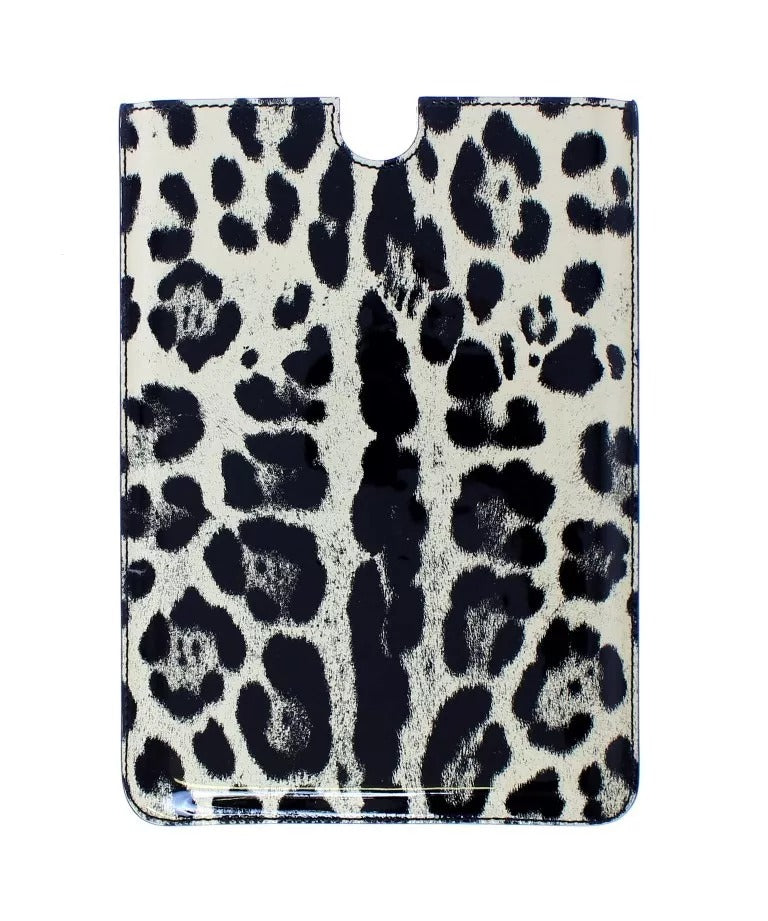 Kožený kryt na e-knihu s bílým leopardím vzorem a pouzdro na tablet