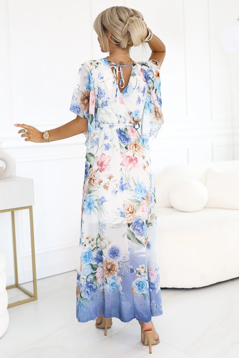 Airy wrap maxi dress with floral pattern – Blue Roses