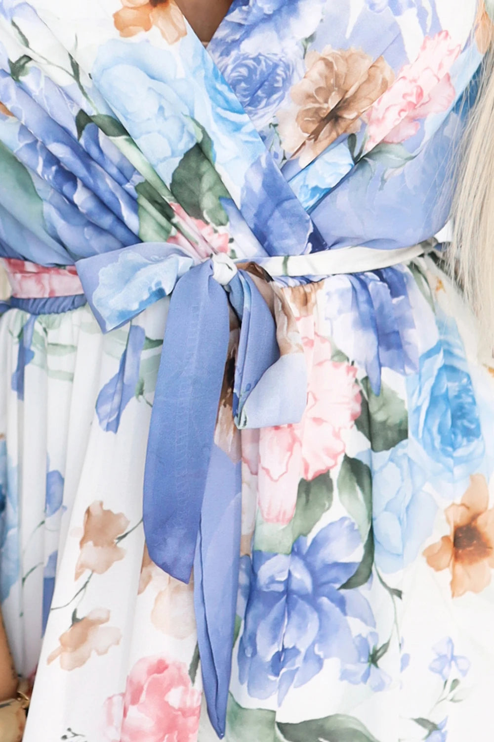 Airy wrap maxi dress with floral pattern – Blue Roses